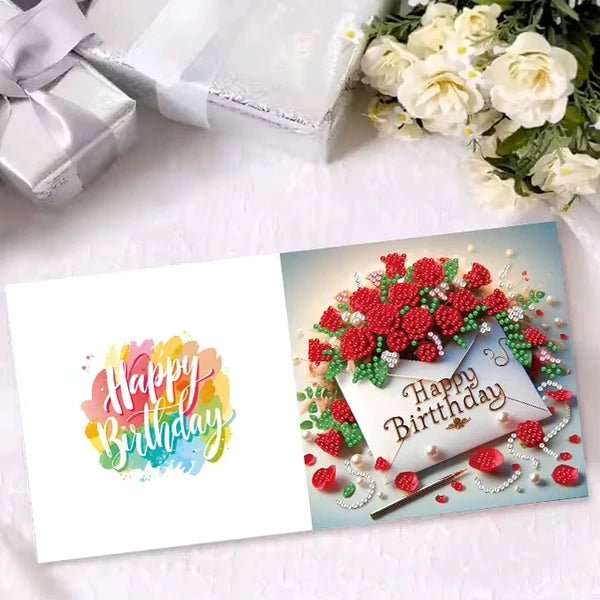 Diamond Painting Kaarten - Verjaardag - Rozen - sfeerbeeld