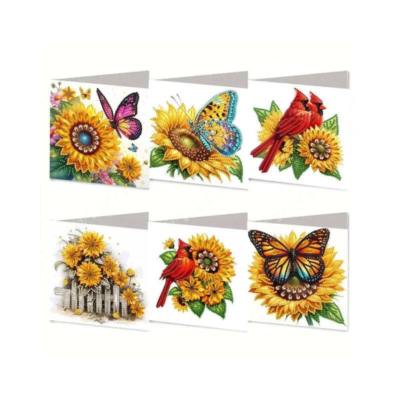 Diamond Painting Kaarten - Zonnebloem met Vlinders en Vogels