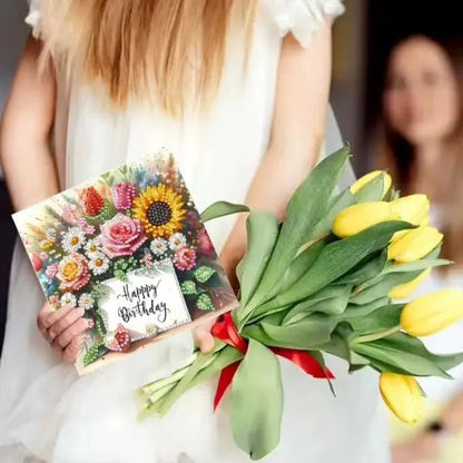 Diamond Painting Kaarten - Verjaardag - Bloemen 