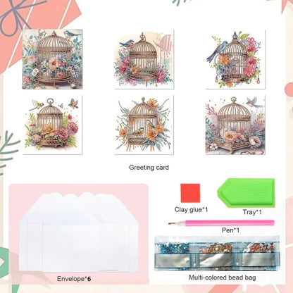 Diamond Painting Kaarten - Vogels & Bloemen - pakketinhoud