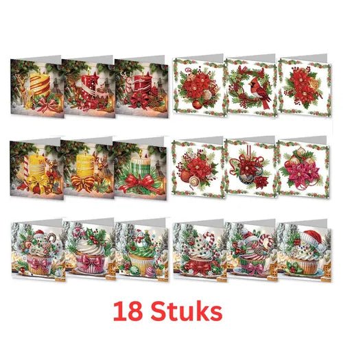 Diamond Painting Kerstkaarten 18 Stuks - Glittercraft