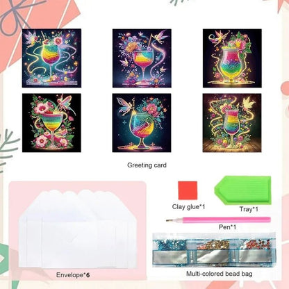 Diamond Painting Wenskaarten - Kleurrijke Cocktail - pakketinhoud